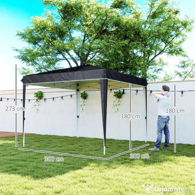 Outsunny Pavilion Pliabil cu Înălțime Reglabilă și Geantă de Transport, 300x300x273 cm, Negru | Aosom Romania