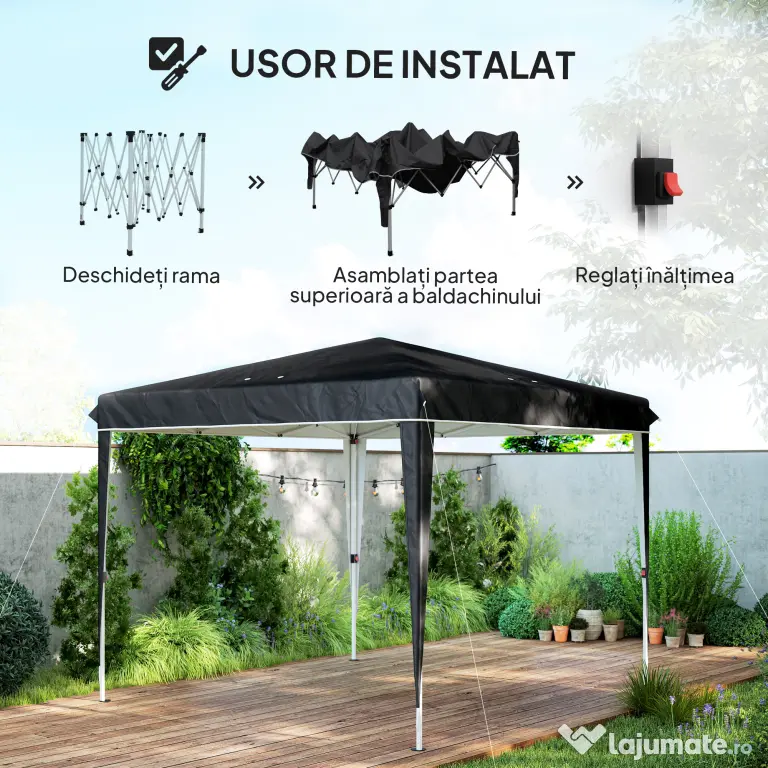 Outsunny Pavilion Pliabil cu Înălțime Reglabilă și Geantă de Transport, 300x300x273 cm, Negru | Aosom Romania