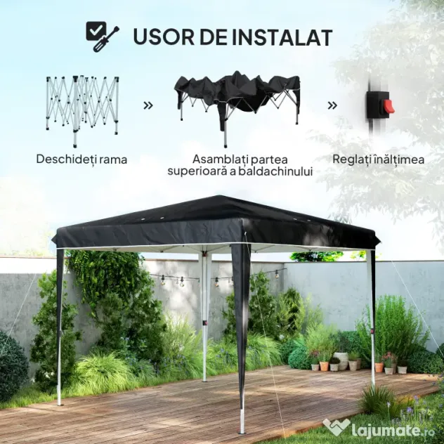 Outsunny Pavilion Pliabil cu Înălțime Reglabilă și Geantă de Transport, 300x300x273 cm, Negru | Aosom Romania