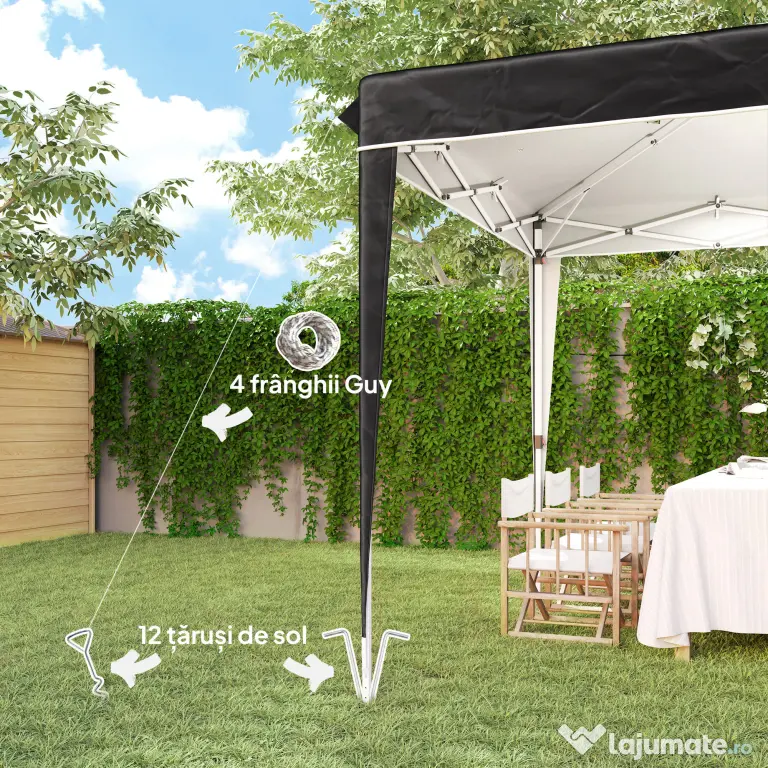Outsunny Pavilion Pliabil cu Înălțime Reglabilă și Geantă de Transport, 300x300x273 cm, Negru | Aosom Romania