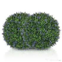 HOMCOM Set de 2 plante artificiale sferice cu flori de lavandă pentru casă și grădină Ø42cm, verde și violet