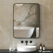 HOMCOM Oglindă de Baie 60 x 80 cm Oglindă Decorativă de Perete cu Ramă Metalică și Cârlig Ușor de Agățat pentru Sufragerie, Hol, Intrare - Negru | Aosom Romania