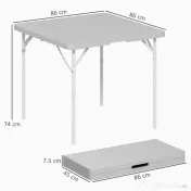 Outsunny Masă de Camping Pliabilă cu 2 Înălțimi Reglabile, 86x86x74 cm, Alb | Aosom Romania
