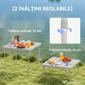 Outsunny Masă de Camping Pliabilă cu 2 Înălțimi Reglabile, 86x86x74 cm, Alb | Aosom Romania