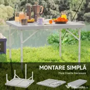 Outsunny Masă de Camping Pliabilă cu 2 Înălțimi Reglabile, 86x86x74 cm, Alb | Aosom Romania