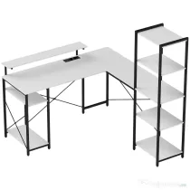 HOMCOM Birou de Colț pentru Computer în Formă de L cu Bibliotecă, 137x140x139,5 cm, Negru | Aosom Romania