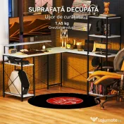 HOMCOM Birou de Colț pentru Computer în Formă de L cu Bibliotecă, 137x140x139,5 cm, Negru | Aosom Romania 