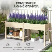 Outsunny Strat Înălțat de Grădină cu Masă Laterală, Raft Inferior și  Orificii de Drenaj, 207x59x78 cm, Lemn Natural | Aosom Romania 