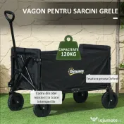 Outsunny Cărucior Pliabil pentru Grădină cu Roți și Mâner Reglabil,  90x48x62 cm, Negru 