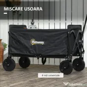 Outsunny Cărucior Pliabil pentru Grădină cu Roți și Mâner Reglabil,  90x48x62 cm, Negru 