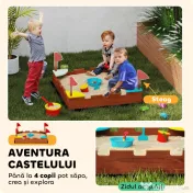 AIYAPLAY Lădiță Nisip Castel Copii Scaune 90x90x17 Maro | Aosom Romania 