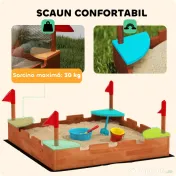 AIYAPLAY Lădiță Nisip Castel Copii Scaune 90x90x17 Maro | Aosom Romania 