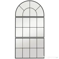 HOMCOM Oglindă de Perete Arcuită în Formă de Fereastră pentru Hol și Sufragerie cu 3 Agățători, 76x43 cm, Negru | Aosom Romania