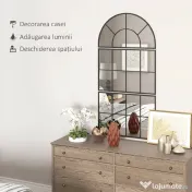 HOMCOM Oglindă de Perete Arcuită în Formă de Fereastră pentru Hol și Sufragerie cu 3 Agățători, 76x43 cm, Negru | Aosom Romania 