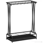 Suport de Umbrele HOMCOM cu Tavă pentru Apa, 21 de Orificii și 24 de Cârlige pentru Umbrelă, din Oțel, 50x24x68 cm, Negru