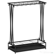 Suport de Umbrele HOMCOM cu Tavă pentru Apa, 21 de Orificii și 24 de Cârlige pentru Umbrelă, din Oțel, 50x24x68 cm, Negru