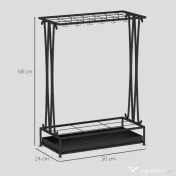 Suport de Umbrele HOMCOM cu Tavă pentru Apa, 21 de Orificii și 24 de Cârlige pentru Umbrelă, din Oțel, 50x24x68 cm, Negru