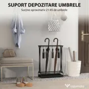 Suport de Umbrele HOMCOM cu Tavă pentru Apa, 21 de Orificii și 24 de Cârlige pentru Umbrelă, din Oțel, 50x24x68 cm, Negru