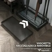 Suport de Umbrele HOMCOM cu Tavă pentru Apa, 21 de Orificii și 24 de Cârlige pentru Umbrelă, din Oțel, 50x24x68 cm, Negru