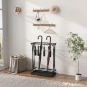 Suport de Umbrele HOMCOM cu Tavă pentru Apa, 21 de Orificii și 24 de Cârlige pentru Umbrelă, din Oțel, 50x24x68 cm, Negru