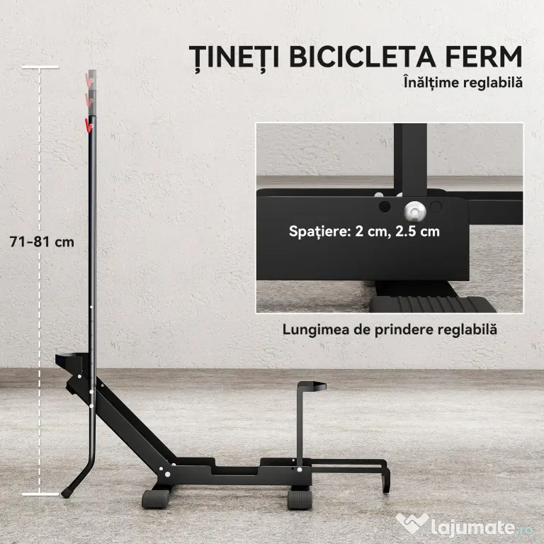 SPORTNOW Rastel pentru Biciclete Reglabil cu Tub de Suport, din Oțel și Plastic, 75x41x71-81 cm, Negru