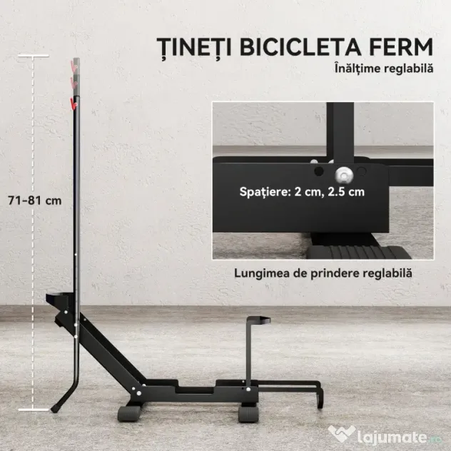 SPORTNOW Rastel pentru Biciclete Reglabil cu Tub de Suport, din Oțel și Plastic, 75x41x71-81 cm, Negru