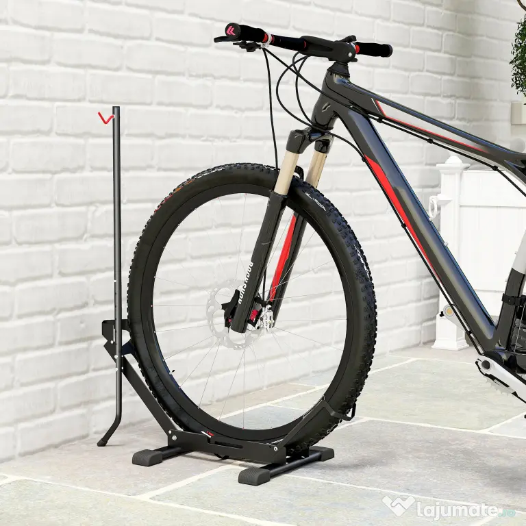 SPORTNOW Rastel pentru Biciclete Reglabil cu Tub de Suport, din Oțel și Plastic, 75x41x71-81 cm, Negru