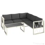 Outsunny Set Mobilier de Grădină cu Fotoliu Rabatabil, 2 Canapele cu Perne și Măsuță, Gri
