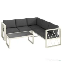 Outsunny Set Mobilier de Grădină cu Fotoliu Rabatabil, 2 Canapele cu Perne și Măsuță, Gri