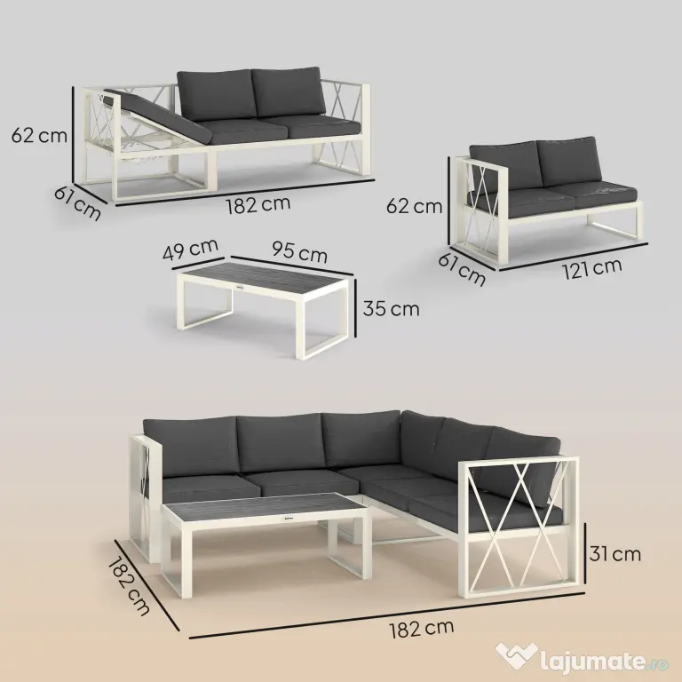 Outsunny Set Mobilier de Grădină din 4 Piese cu 2 Canapele, Fotoliu Reglabil și Măsuță de Cafea, 121x61x62 cm, Gri | Aosom Romania