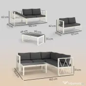 Outsunny Set Mobilier de Grădină din 4 Piese cu 2 Canapele, Fotoliu Reglabil și Măsuță de Cafea, 121x61x62 cm, Gri | Aosom Romania 