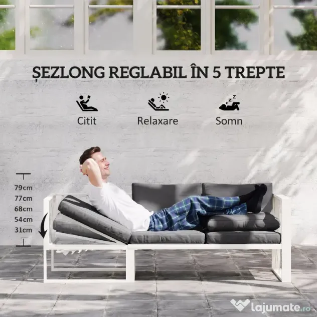 Outsunny Set Mobilier de Grădină din 4 Piese cu 2 Canapele, Fotoliu Reglabil și Măsuță de Cafea, 121x61x62 cm, Gri | Aosom Romania