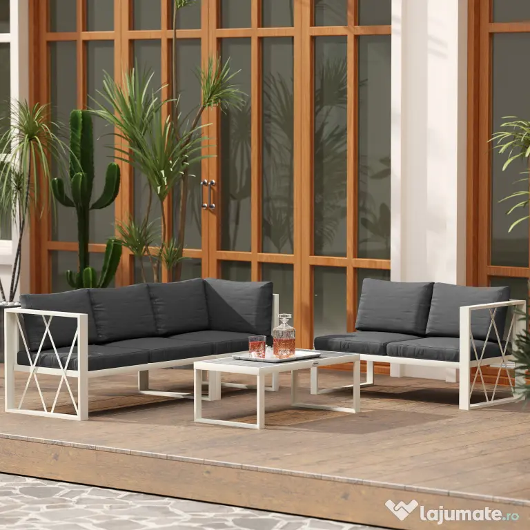 Outsunny Set Mobilier de Grădină din 4 Piese cu 2 Canapele, Fotoliu Reglabil și Măsuță de Cafea, 121x61x62 cm, Gri | Aosom Romania