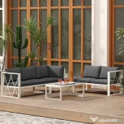 Outsunny Set Mobilier de Grădină din 4 Piese cu 2 Canapele, Fotoliu Reglabil și Măsuță de Cafea, 121x61x62 cm, Gri | Aosom Romania 