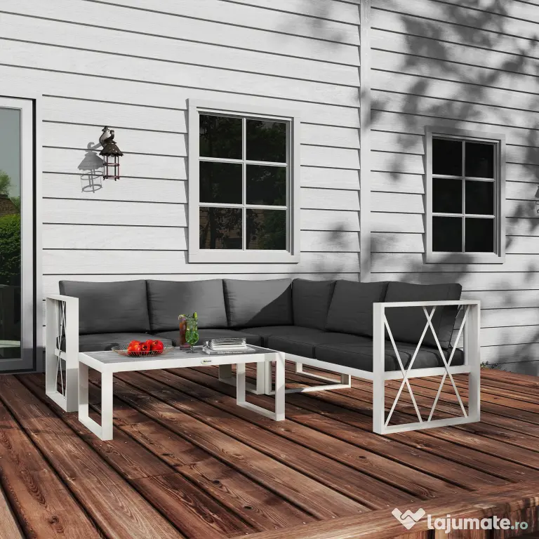 Outsunny Set Mobilier de Grădină din 4 Piese cu 2 Canapele, Fotoliu Reglabil și Măsuță de Cafea, 121x61x62 cm, Gri | Aosom Romania
