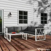 Outsunny Set Mobilier de Grădină din 4 Piese cu 2 Canapele, Fotoliu Reglabil și Măsuță de Cafea, 121x61x62 cm, Gri | Aosom Romania 