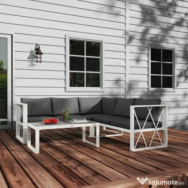 Outsunny Set Mobilier de Grădină din 4 Piese cu 2 Canapele, Fotoliu Reglabil și Măsuță de Cafea, 121x61x62 cm, Gri | Aosom Romania