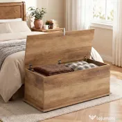 HOMCOM Cufăr de Depozitare pentru Interior 113L cu Capac Rabatabil, Cufăr Organizator pentru Living și Hol, Bancă cu Spațiu de Depozitare, Efect Lemn Maro | Aosom Romania 