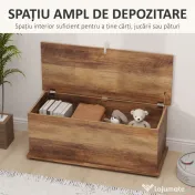 HOMCOM Cufăr de Depozitare pentru Interior 113L cu Capac Rabatabil, Cufăr Organizator pentru Living și Hol, Bancă cu Spațiu de Depozitare, Efect Lemn Maro | Aosom Romania 