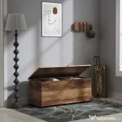 HOMCOM Cufăr de Depozitare pentru Interior 113L cu Capac Rabatabil, Cufăr Organizator pentru Living și Hol, Bancă cu Spațiu de Depozitare, Efect Lemn Maro | Aosom Romania 