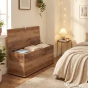 HOMCOM Cufăr de Depozitare pentru Interior 113L cu Capac Rabatabil, Cufăr Organizator pentru Living și Hol, Bancă cu Spațiu de Depozitare, Efect Lemn Maro | Aosom Romania 