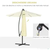 Outsunny Umbrela pentru Gradina Brat Deluxe Inclinabila cu Manivela, Φ3m | Aosom Romania 