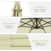 Outsunny Umbrela pentru Gradina Brat Deluxe Inclinabila cu Manivela, Φ3m | Aosom Romania 