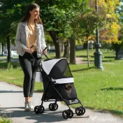 PawHut Cărucior Pliabil pentru Câini de Talie Mică cu Lese, Geantă și Suport pentru Pahare, 76x44x103 cm, Gri | Aosom Romania 