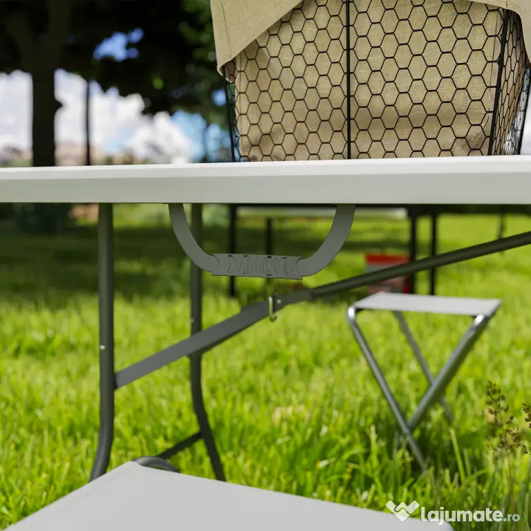 Outsunny Masă de Camping Pliabilă cu Mâner, Cadru Metalic și Blat din Plastic, 180x74x74 cm, Alb | Aosom Romania
