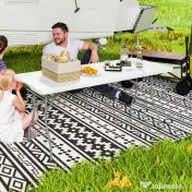 Outsunny Masă de Camping Pliabilă cu Mâner, Cadru Metalic și Blat din Plastic, 180x74x74 cm, Alb 