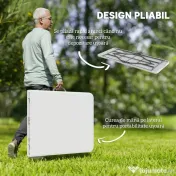 Outsunny Masă de Camping Pliabilă cu Mâner, Cadru Metalic și Blat din Plastic, 180x74x74 cm, Alb 