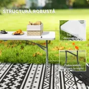 Outsunny Masă de Camping Pliabilă cu Mâner, Cadru Metalic și Blat din Plastic, 180x74x74 cm, Alb 