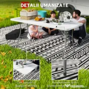 Outsunny Masă de Camping Pliabilă cu Mâner, Cadru Metalic și Blat din Plastic, 180x74x74 cm, Alb 