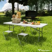 Outsunny Masă de Camping Pliabilă cu Mâner, Cadru Metalic și Blat din Plastic, 180x74x74 cm, Alb 